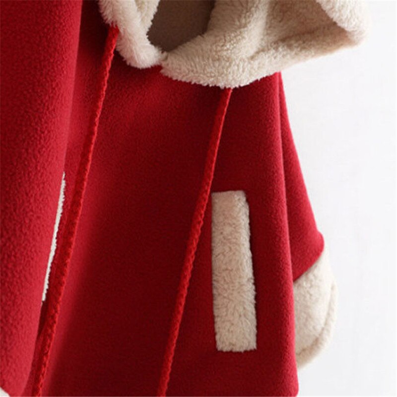 Toddler Baby Girl Christmas Outfit Kids Solid Color Reindeer Hooded Cloak Poncho Snowsuit Winter Warm Coat