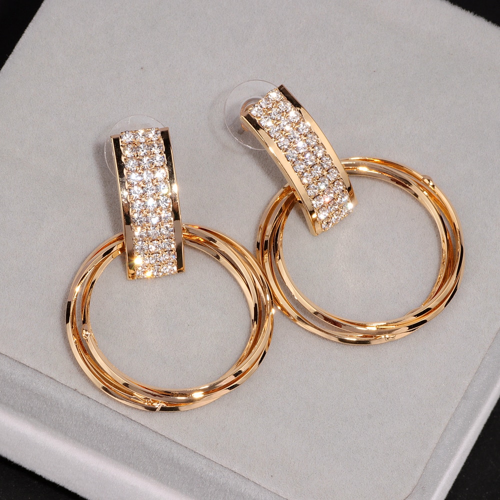 Eenvoudige Oorbellen Brinco Goud Kleur Crystal Earring Big Metalen Cirkel Dangle Oorbellen Voor Vrouwen E1739