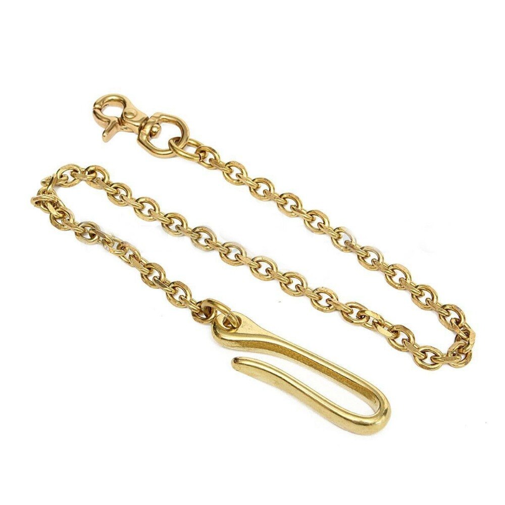 17.7" Solid Brass Fob Clip Waist chain with 2 hooks Trousers Jeans Wallet Men Belt Pants Keychain Metal Snap Hook DIY Accessory