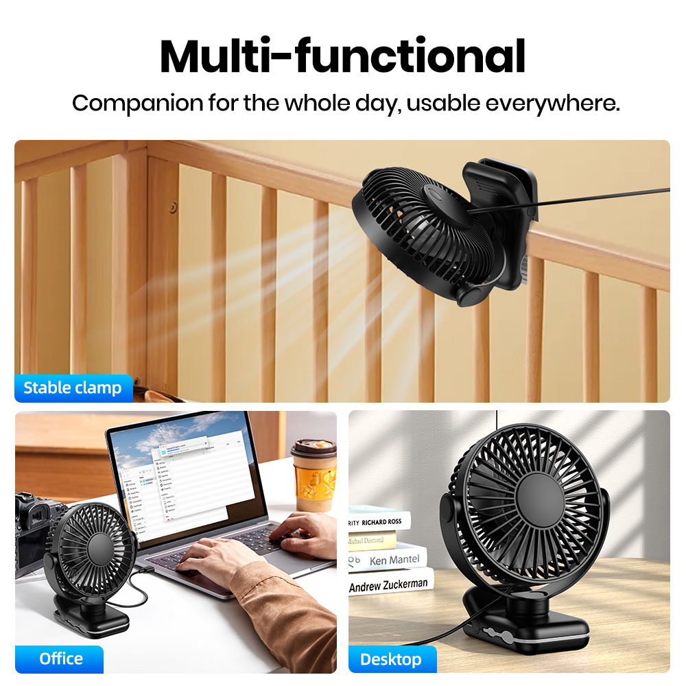 TOPK Mini ventilador portátil con clip, ventilador de escritorio USB, viento silencioso de 3 velocidades 720 ° Ventilador eléctrico personal giratorio, ventiladores de pie para habitación y hogar