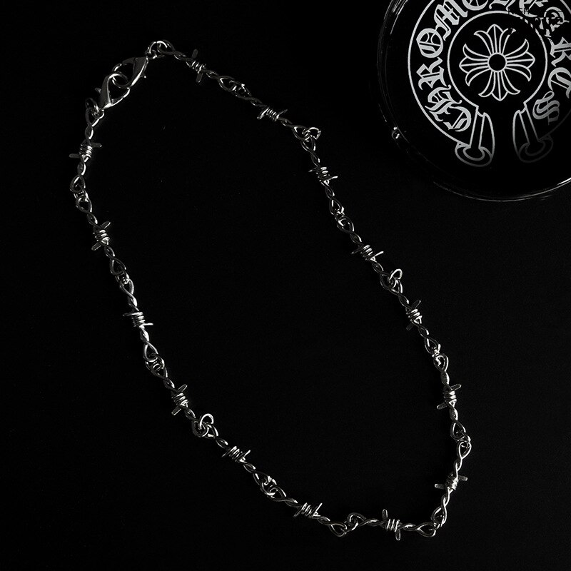 Men and Women Street Silver Color Thorns Bramble Necklace Hip Hop Titanium Steel Choker Necklace Ins Trendy