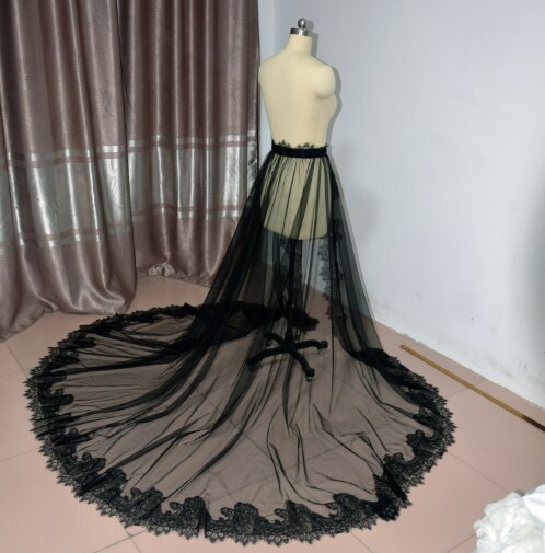 Zwart Kant Afneembare Trein, Afneembare Rok, Van De Tule Kant Van De Trein, Verwijderbare Trein, petticoat Onderrok Custom Size