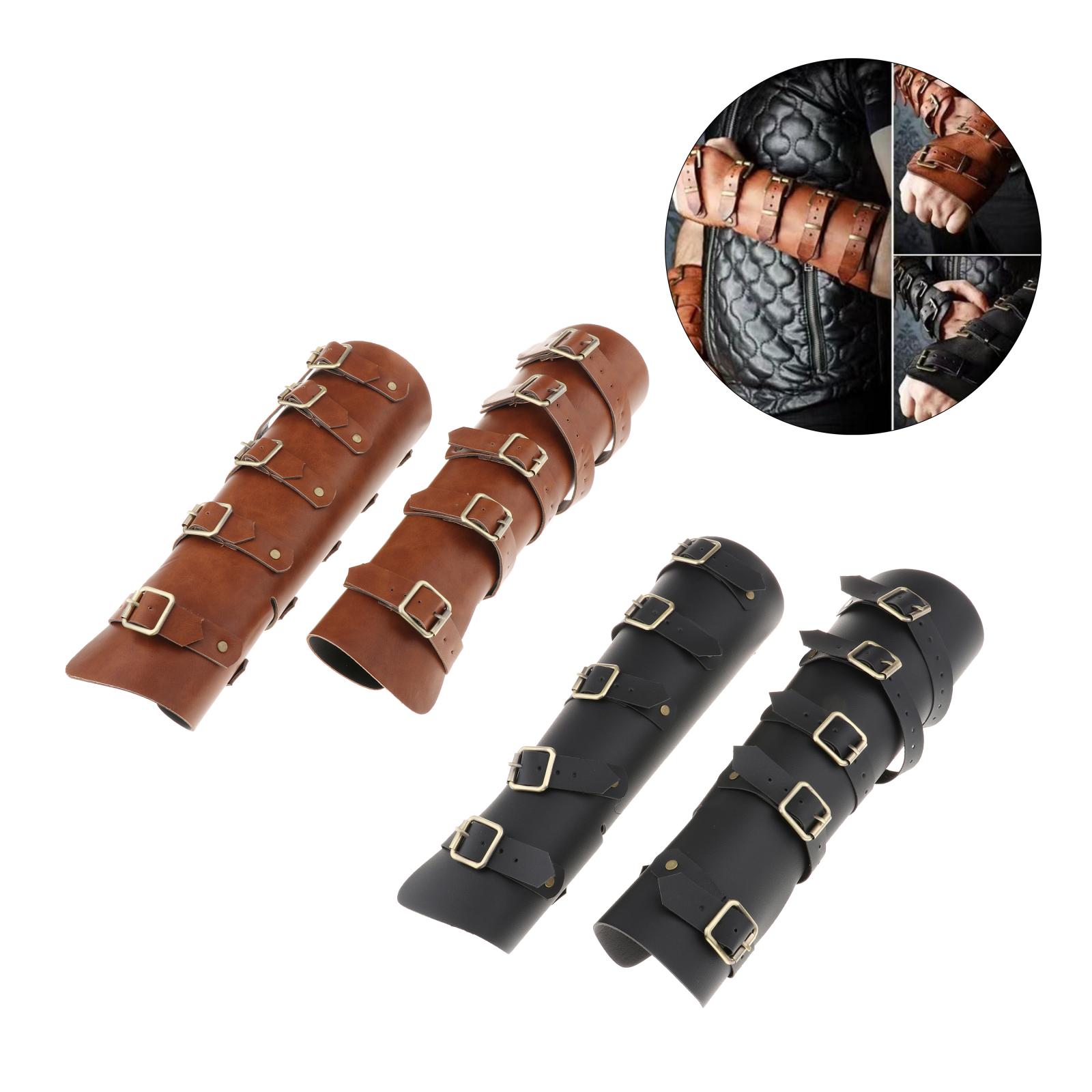 2 Pack Leather Arm Guards Gauntlet Medieval Bracers Buckle Fastening Punk Bracers Leather Gauntlet for Man and Woman