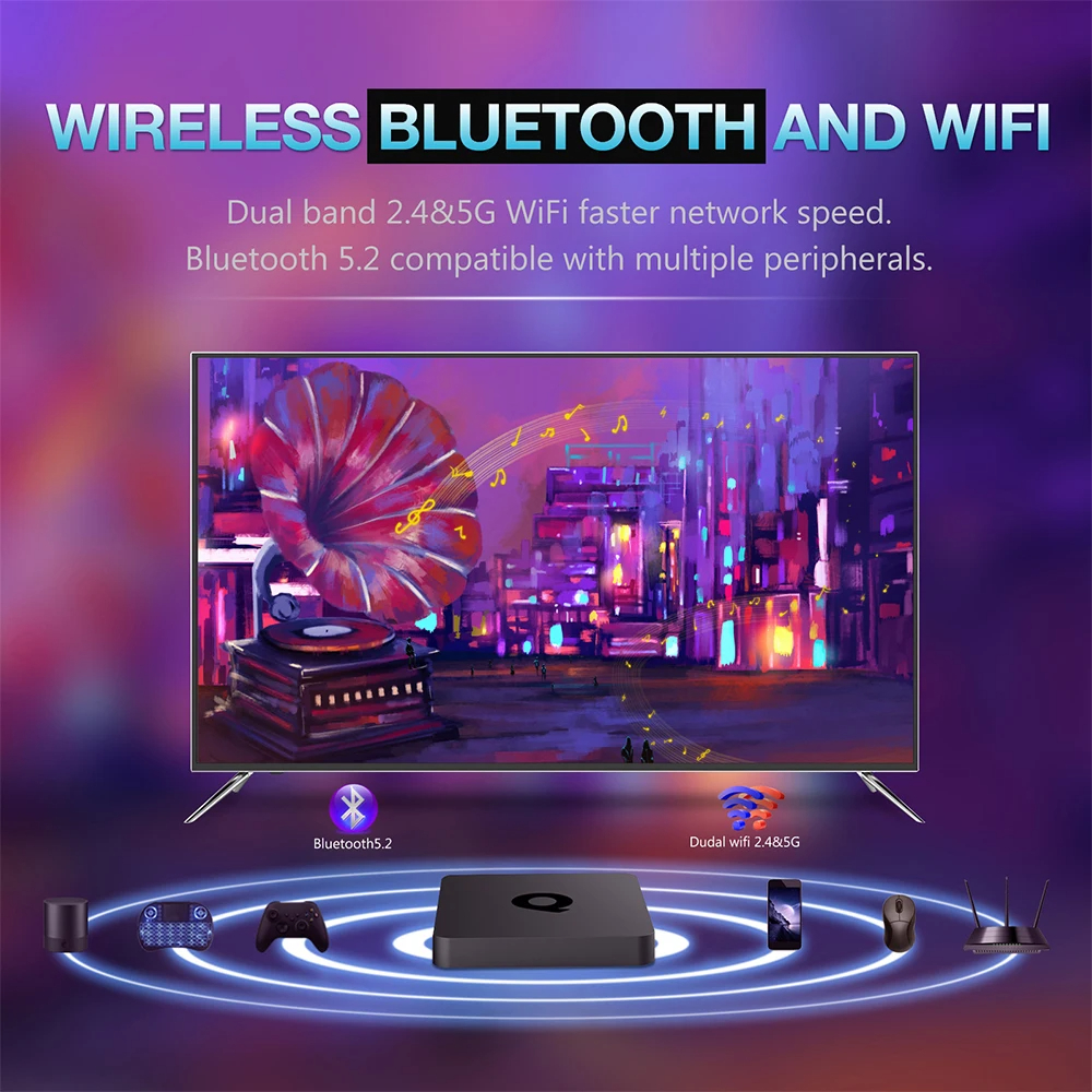 Box TV Android16 Smart Q1 8GB+256GB Allwinner H313 con Assistente Google, Video 8K, Bluetooth 6.0, Lettore Multimediale Ultra Veloce