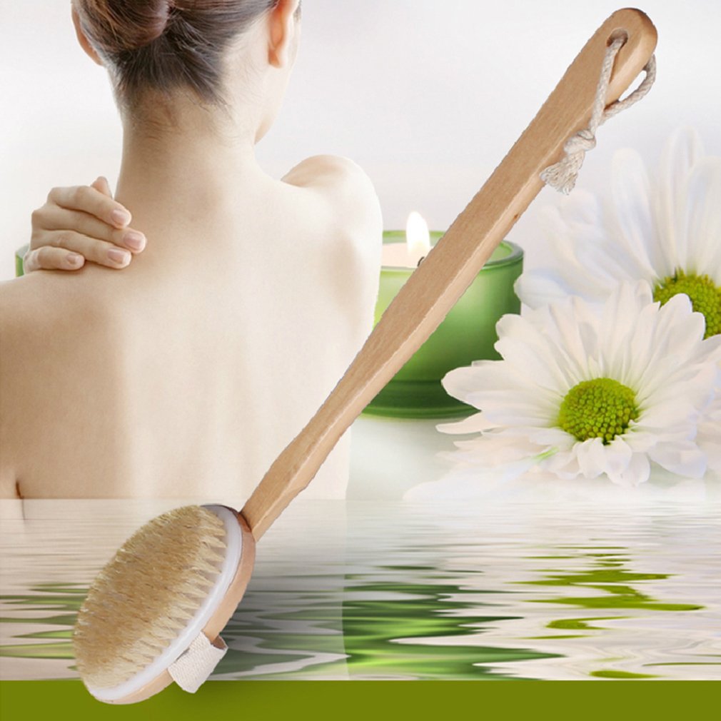 Natural Long Handled Wooden Body Brush Massager Wood Bath Shower Back Scrubber Skin Cleaning Brush For Back Cleaning Helper