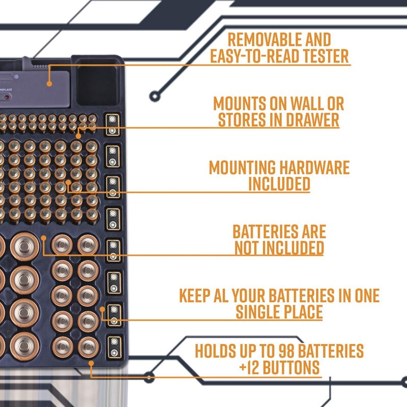 SHGO -Battery Storage Box Organizer Holder with Tester Checker for AAA AA C D 9V Battery Caddy Rack Case