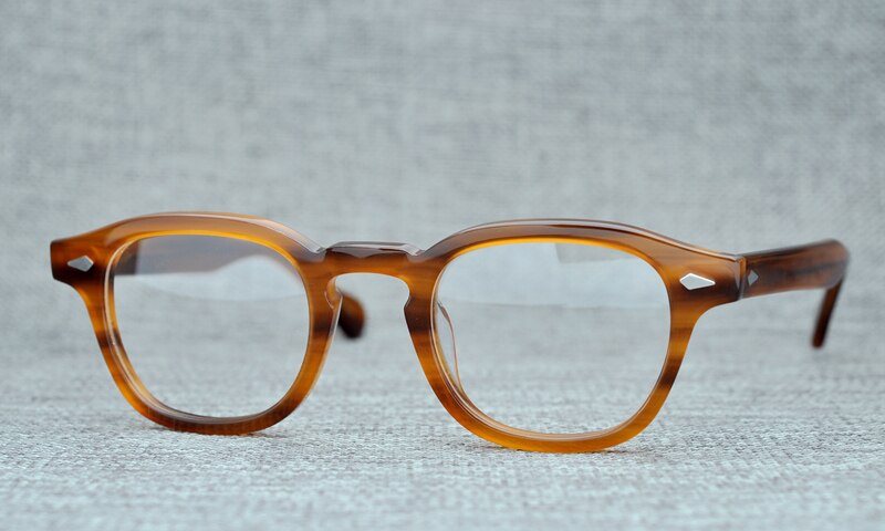 Johnny Depp-monture en acétate pour hommes et femmes, ronde faite à la main, lunettes de styliste pour ordinateur, monture de lunette optique pour Demi myopie: flaxen