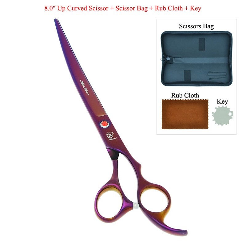 8" Pet Scissors for Dog Grooming Japan 440C Pet Cutting Shears Animal Trimming Thinning Tijeras Curved Shear B0045A: B0045A-06-80