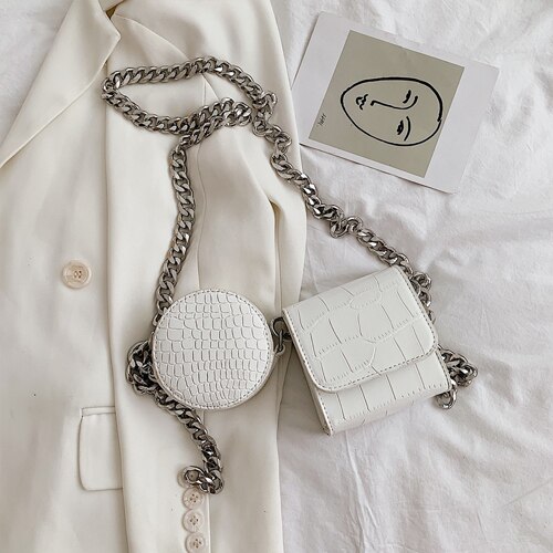 Feminino 2 peça conjunto crossbody saco jacaré padrão pequenos sacos de couro do plutônio corrente bolsa de ombro 2021 feminino mensageiro handbgas: white
