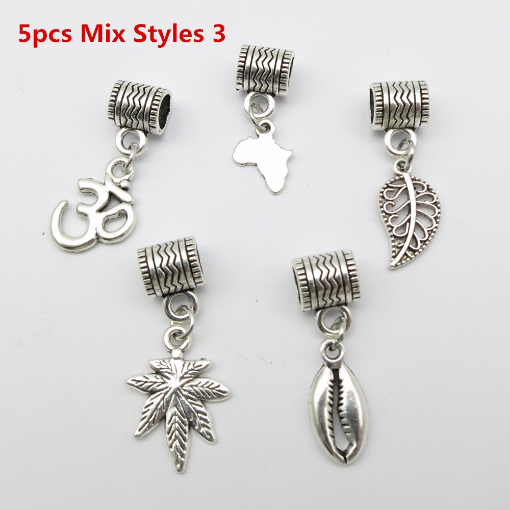 5Pcs/Pack metal Silver different charms hair braid dread dreadlock beads rings tube approx 6mm hole hair accessories: 5pcs Mix Styles 3