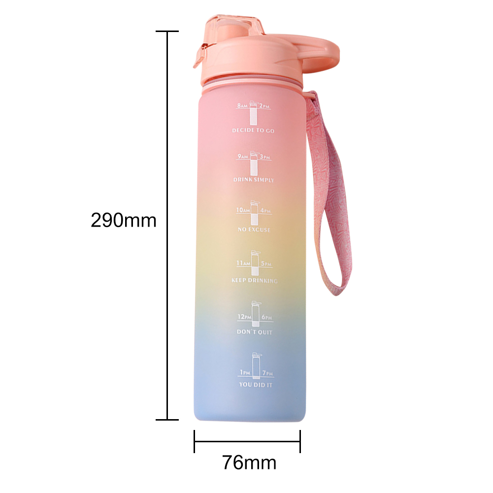 1L Large Capacity Water Bottle Straw Cup High Temperature Plastic Water Cup Time Scale Frosted Outdoor Sports Student Couple Cup: D