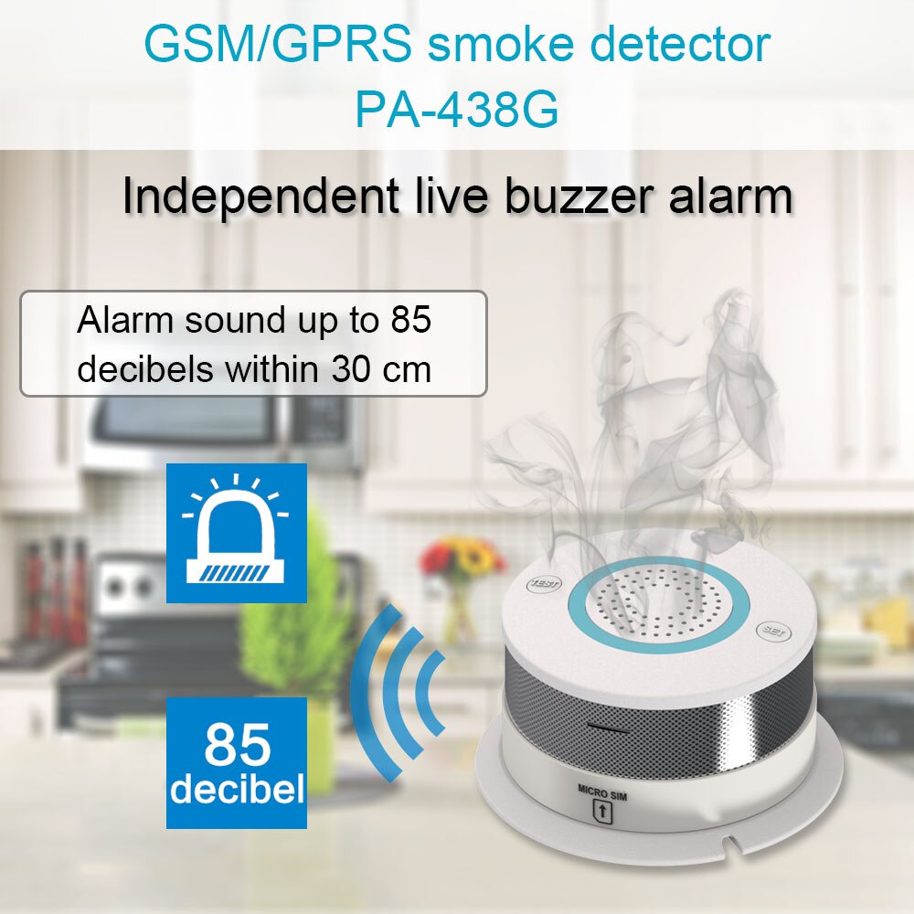 Gsm røykvarsler trådløs røykvarsler sender sms tekstvarslingsmelding gsm røyksensor alarm brannalarm med simkort