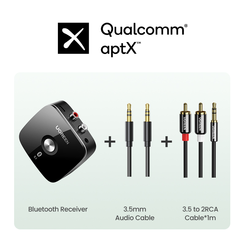 【RU】 UGREEN Bluetooth 5.1 Música inalámbrica Auido 3,5 mm RCA aptX HD Música de baja latencia Bluetooth 5.0 Sonido 3,5 mm 2RCA: Rojo