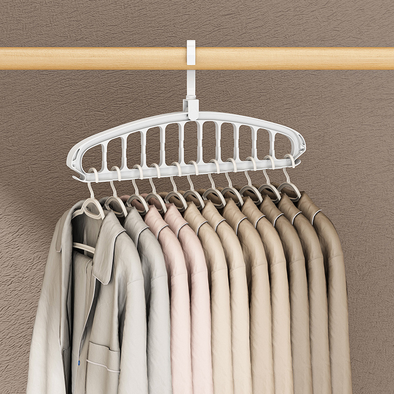 Rotierender, zusammenklappbarer KleiderbüGel, Schrank-Organizer, Multi-Hafen-Kleidungs-Wäscheständer, faltbarer Kunststoff-Schal, 11-See-AufbewahrungsbüGel