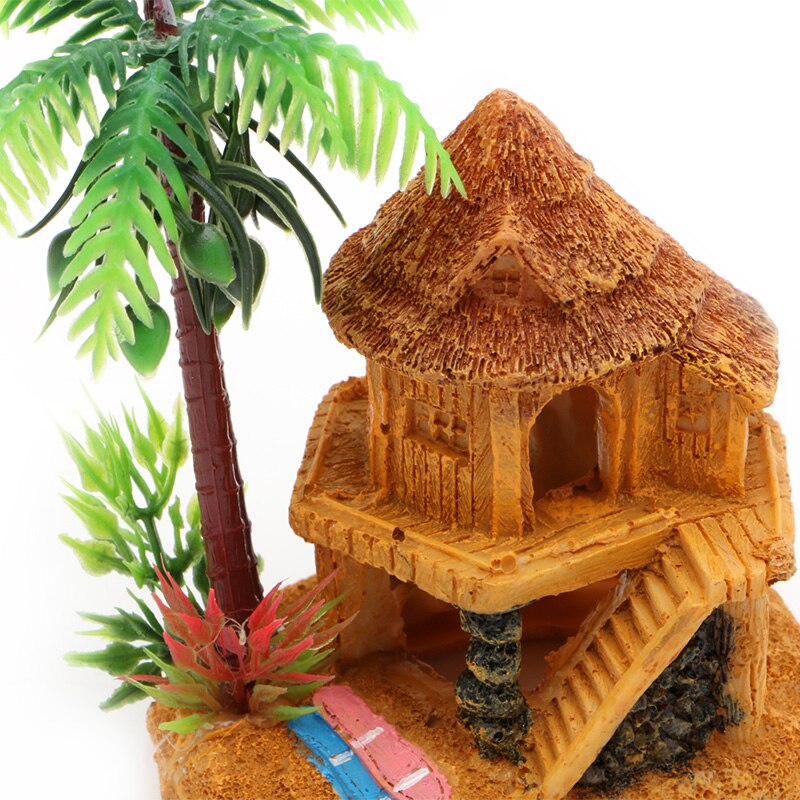 Simulation Coconut Tree Castle Aquariums Fish Tank Ornaments Decor Landscape