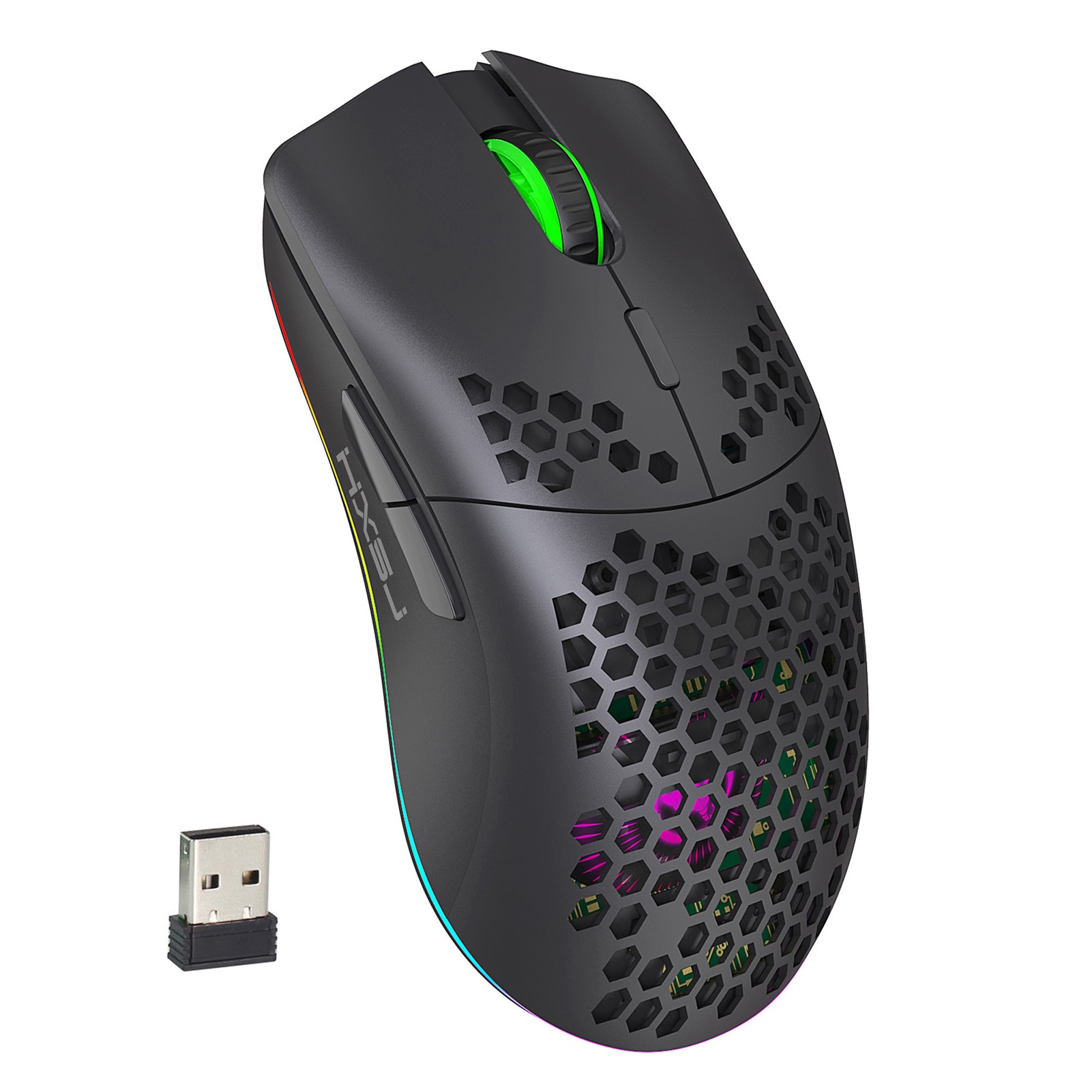 RGB Lighting HXSJ T66 RGB 2.4G Wireless Gaming Mouse Charging Mouse with Adjustable DPI Ergonomic for Desktop Laptop: Black