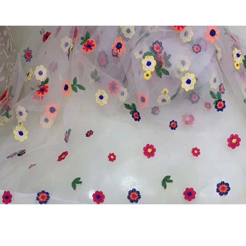 Hermoso tul transparente suave algodón colores bordado pequeña flor tela de encaje diy traje vestido red tela gasa tela