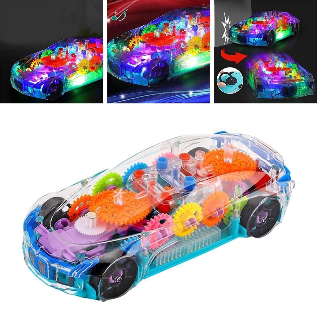 Transparante Speelgoed Auto Voor Peuters, Elektrische Mechanische Gear Race Auto Met Kleurrijke Licht En Charmante Muziek Baby Sport Auto