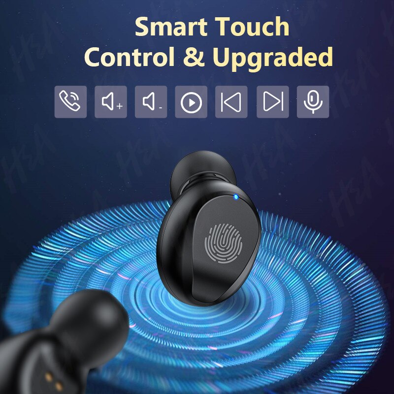 TWS Wireless Headphones Bluetooth 5.0 Earphones Waterproof Headsets Touch Control Earbuds with Microphones For Android Phones
