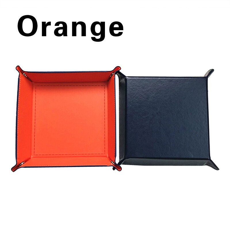 1 Pcs Desktop Dobbelstenen Plaat Opbergdoos Vierkante Lade Pu Leer Opvouwbare Game Board Decoratieve Tafel Games: orange