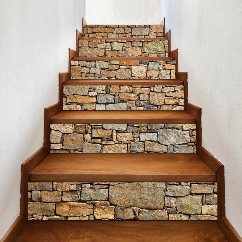 Escadaria de Pedra 6 Pçs/set 3D Stairway Riser Escada Piso Etiqueta Auto Adesiva DIY Decalque Da Parede Do PVC Multi Pacote-peça À Prova D' Água