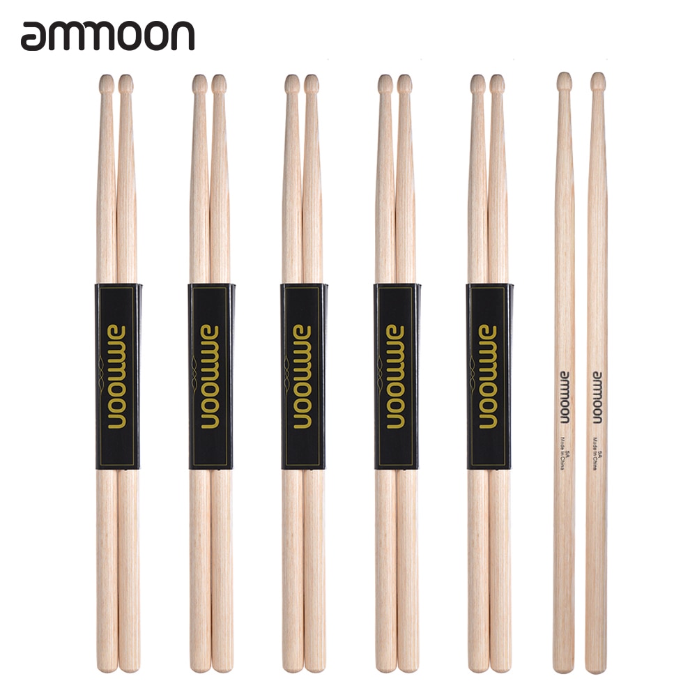 Ammoon Houten Drumsticks 6 Pairs van 5A/7A Drumsticks Drumstokken Set Maple Hout Percussie Instrumenten Accessoires