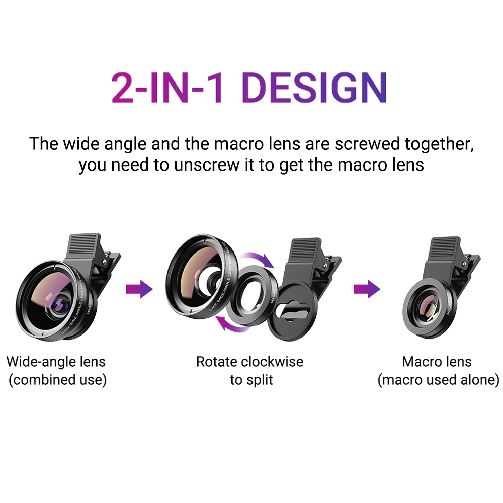 APEXEL 2 w 1 zestaw obiektywów do aparatu telefonicznego 0,45x szeroki kąt i 12,5x obiektyw makro kamera HD Lentes dla iphone ios android smartfony