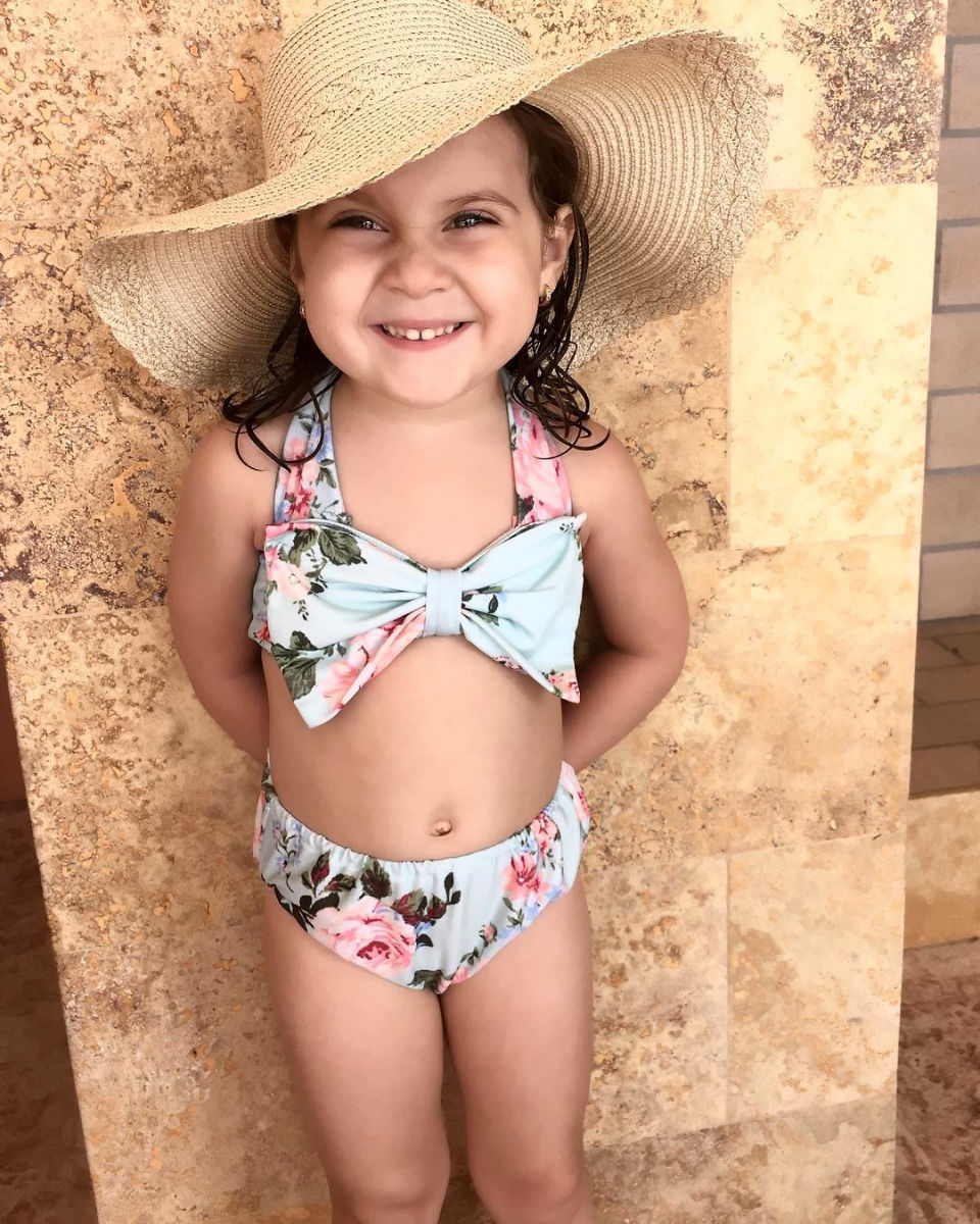 Cute Flowers Sailor Child Bikini swimsuit swimwear high waisted bathing suit for kids baby girls Biquini children swimwear