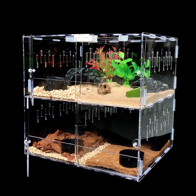 Klar akryl kæledyr krybdyr tank terrarium insekt edderkopper firben avl kasse hus bur kæledyr krybdyr terrarier leverer 2 net