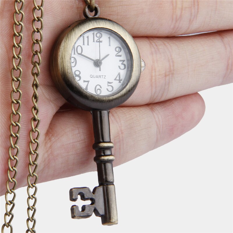 Bronze men and women pocket watch stereo key classic quartz pocket watch with necklace men and women