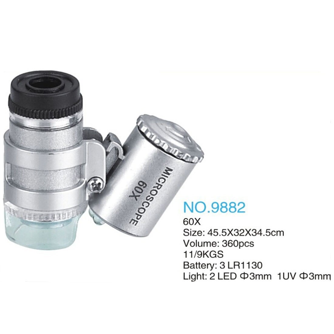 60X Mini Microscoop Juwelier Loep Lens Verlicht Vergrootglas Glas 3 LED Met UV Licht