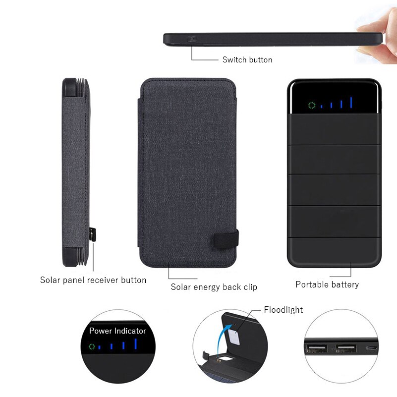 Power Bank solaire étanche 10000mah, chargeur de téléphone Portable, double USB, panneau solaire, batterie externe, lumière LED SOS