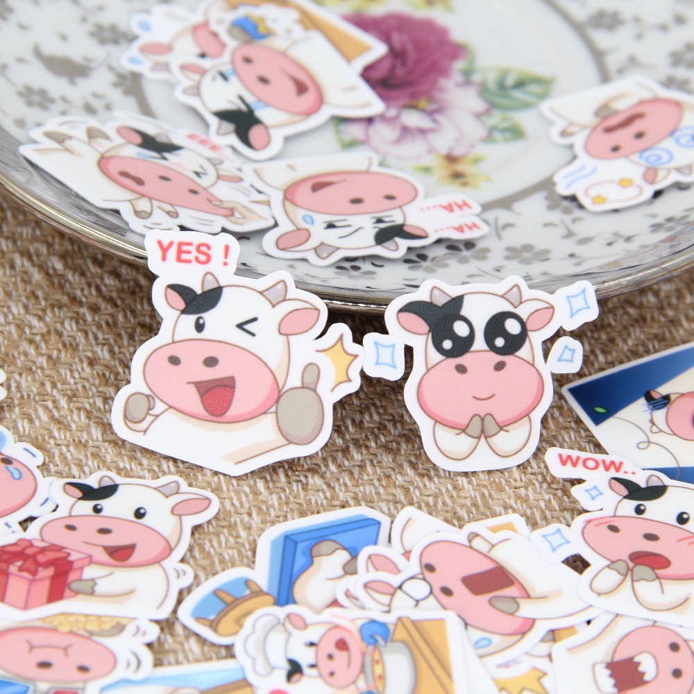 40 Stks/set Leuke Schattige Koe Gezicht Boek Scrapbooking Bubble Boei Stickers Stickers Kawaii Expression Kinderspeelgoed