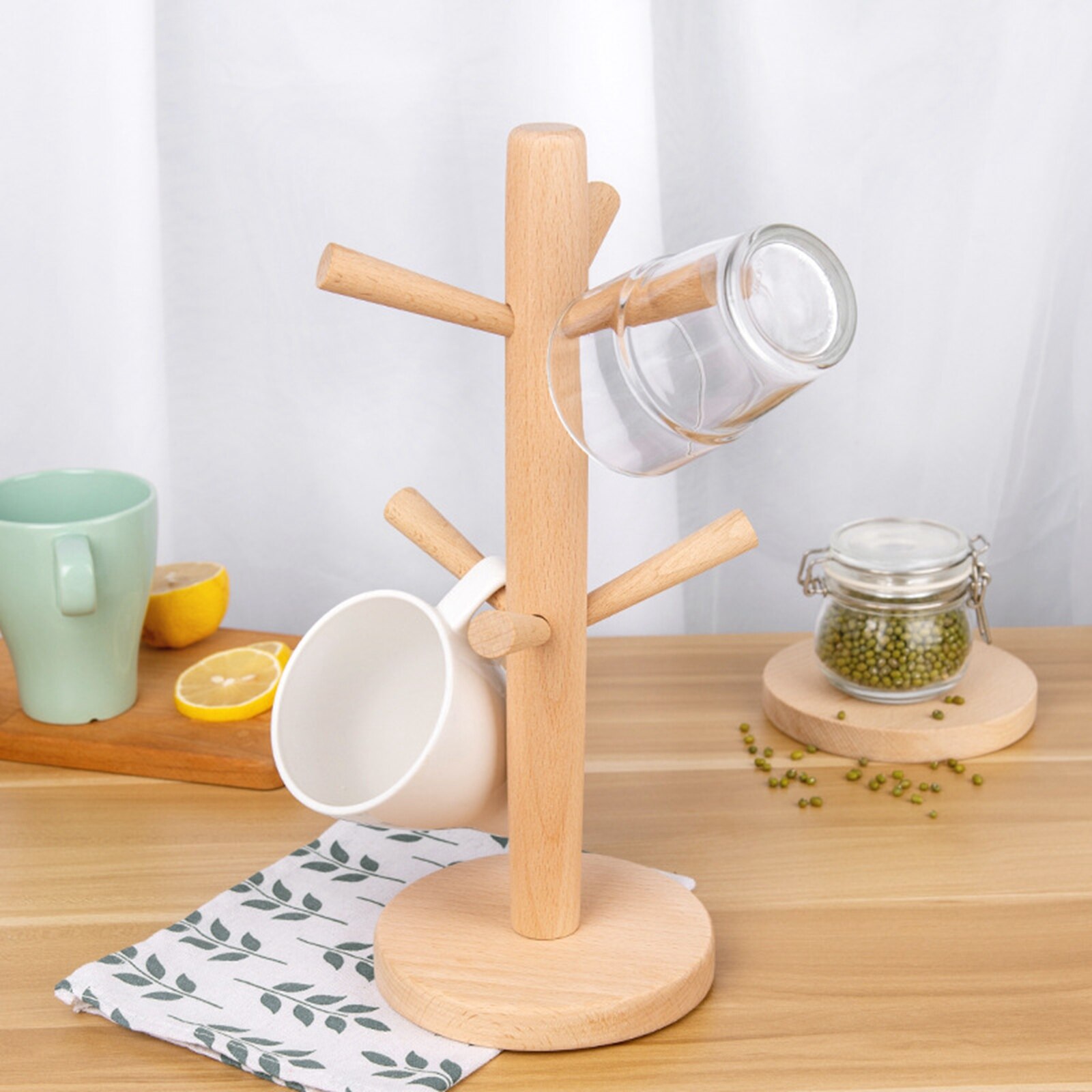Mug Holder Tree, Wooden Cup Holder Mug Tree Holder Rack Tabletop Holder, Tea Coffee Mug Hooks Mug Cup Tree Storage Display Stand