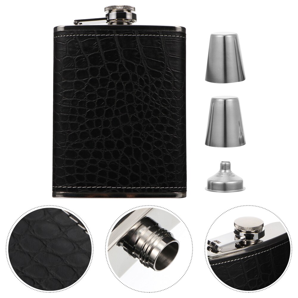 1 ensemble poche alcool flacon Style Vintage Portable alcool flacon: Black