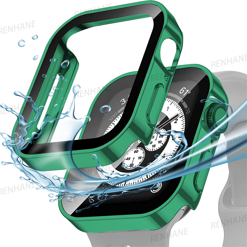 Gehard glazen behuizing voor Apple Watch 45 mm 41 mm 44 mm 40 mm Screenprotector Cover Waterdichte harde bumper iWatch-serie 4 5 SE 6 7 8