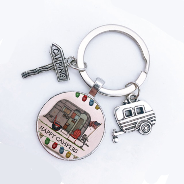 Cute Camper Wagon Keychain, I Love Camping Keychain, Trailer Signpost Keychain, Vacation Travel Memorial: 11