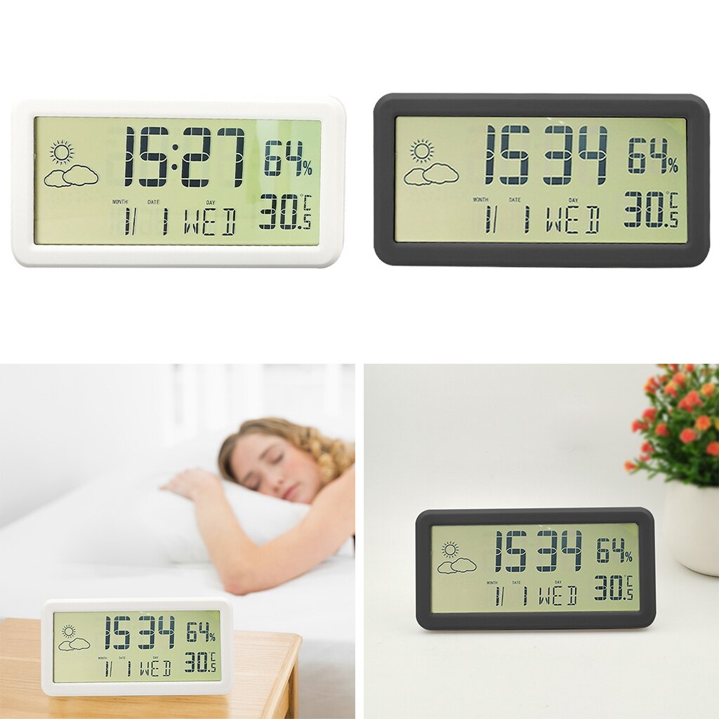 Thermometer Hygrometer Gauge Indicator Automatic Electronic Temperature Humidity Monitor Indoor/Outdoor Weather Station Clock