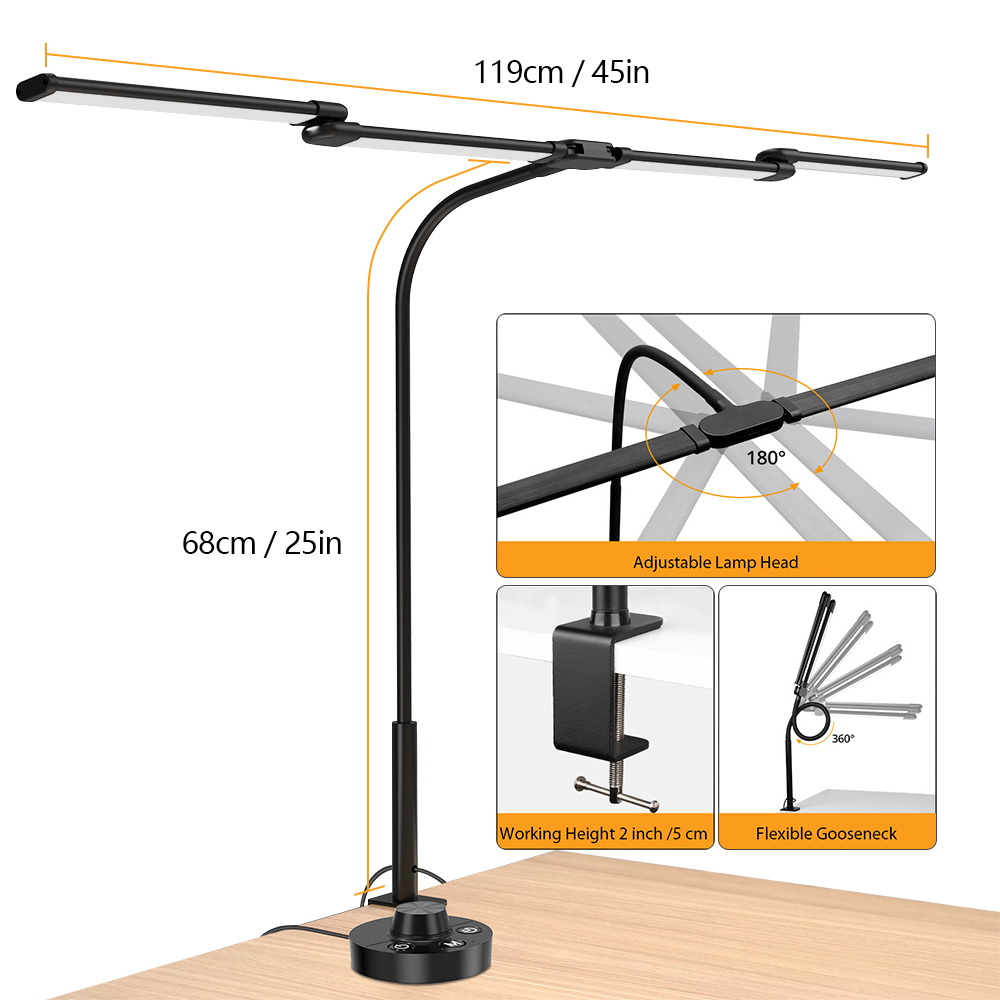 Led-bureaulamp met klem, architectenbureaulamp voor thuis of kantoor, 24w ultraheldere, automatisch dimbare pc-lampen, traploos dimbare tafellamp: S / Beige