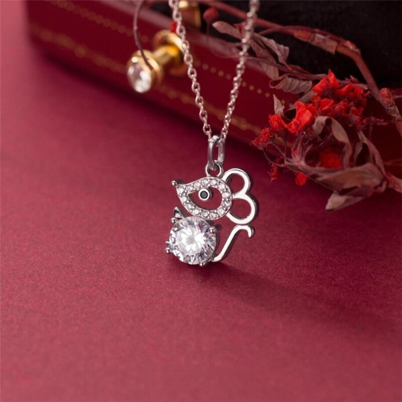 Zool Geheugen Rat Jaar Sterrenbeeld Shiny Muis 925 Sterling Zilveren Sleutelbeen Ketting Vrouwelijke Ketting SNE513: Necklace