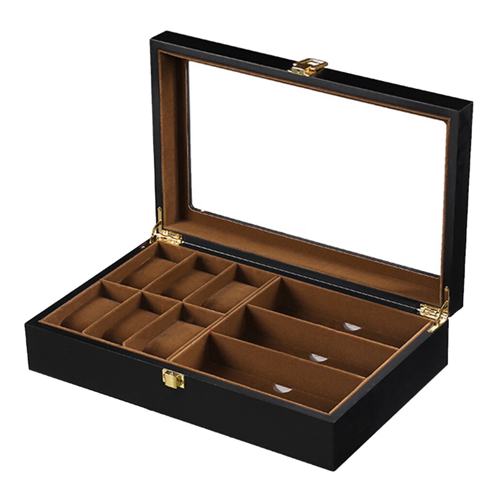 Premium Houten 9 Slots Polshorloge Zonnebril Display Box Organizer