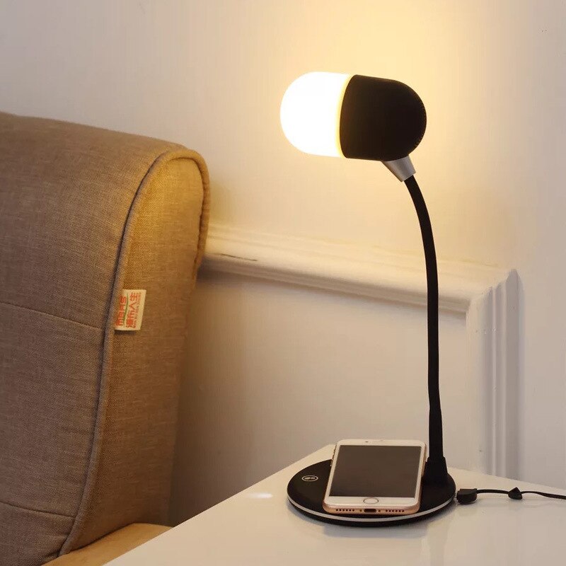 Eqvvol Bluetooth Speaker Mini Loudspeaker LED Bulb Touch Table Lamp Music Playing Color Changing Light Wireless Charging Speaker: Black