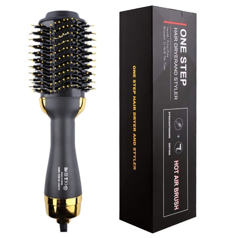 Einen Schritt Haartrockner Und Volumizer Gebläse Haar Trockner Heißer Pinsel Schlag Trockner 3 in 1 Haarbürste Styling Werkzeuge styler: UK Stecker / Gold mit Kasten