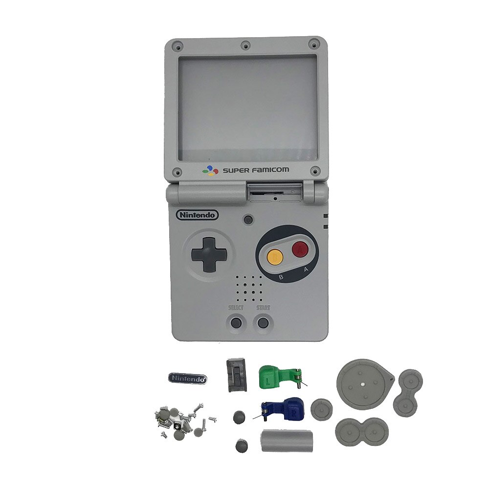 16 colors Housing Shell Case for GBASP Classic SFC Gray Shell with button, rubber pads, sticker replace for Gameboy Advance