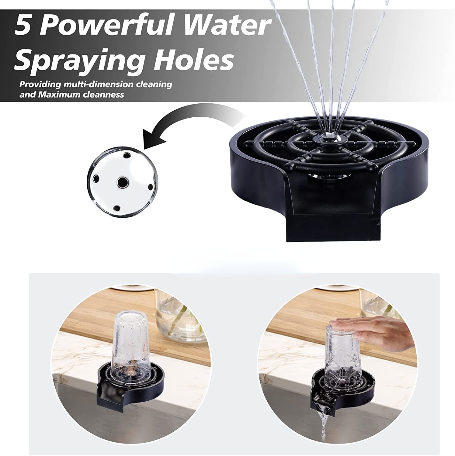 High Pressure Automatic Glass Cup Washer Bar Cup Cleaner Rinse Machine for Bar Kitchen Beer Milk Tea Sink Cleaning Accessories