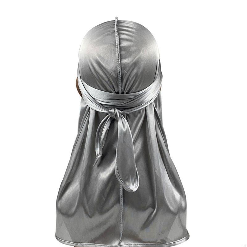 L93F Men's Soft Silky Durag Head Wrap Long Tail Dreadlocks Hat for Various Hair Type