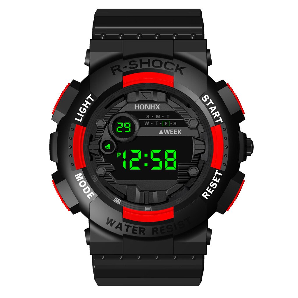 Luxury Waterproof Watches Mens Digital Led Watch Date Sport Men Outdoor Electronic Watch Multifunctional Relogio Masculino: Red