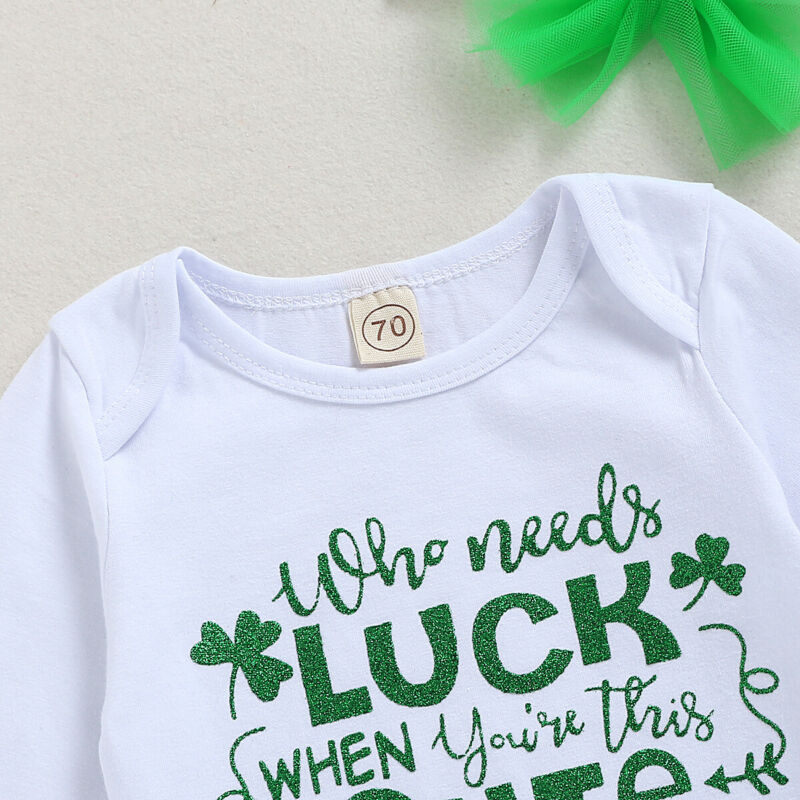 Día de San Patricio niño niña camisetas de manga larga + pantalones cortos de malla + cubierta de pie + traje con diadema 4 Uds conjuntos de trajes