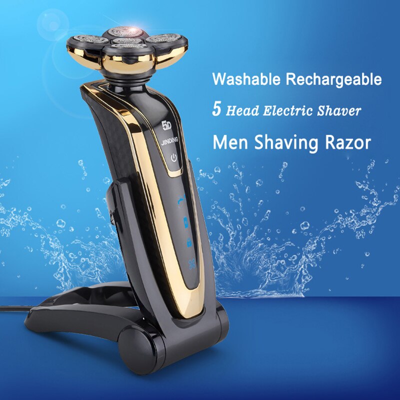 JINDING 5 Blade Electric Shaver for Men Rechargeable Razor Original Shavers Washable 3D Floating Head Beard Shaving Machine