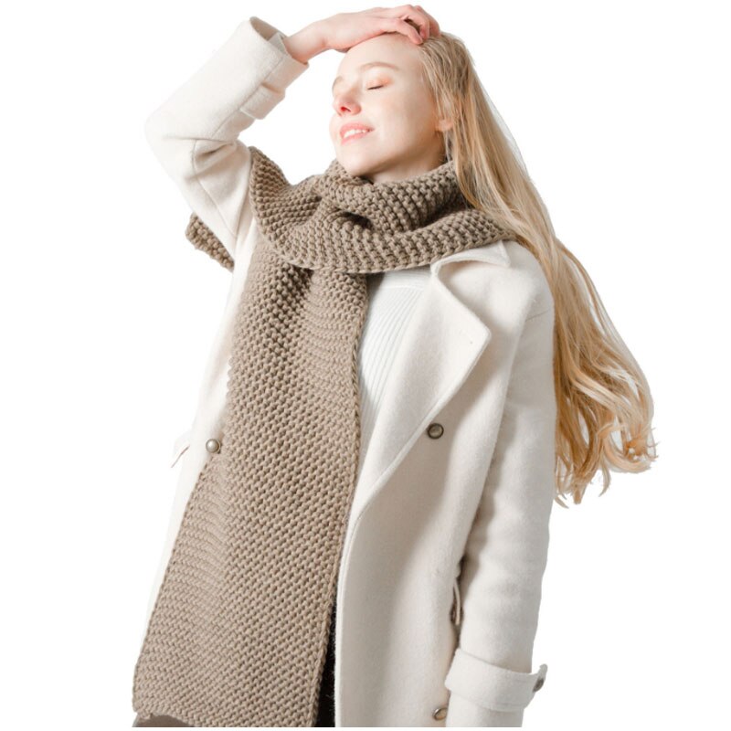 Effen dikke wollen sjaal voor dames, winter dikke warme sjaal, gebreide sjaal voor dames, handgemaakte lange sjaals, halsdoek